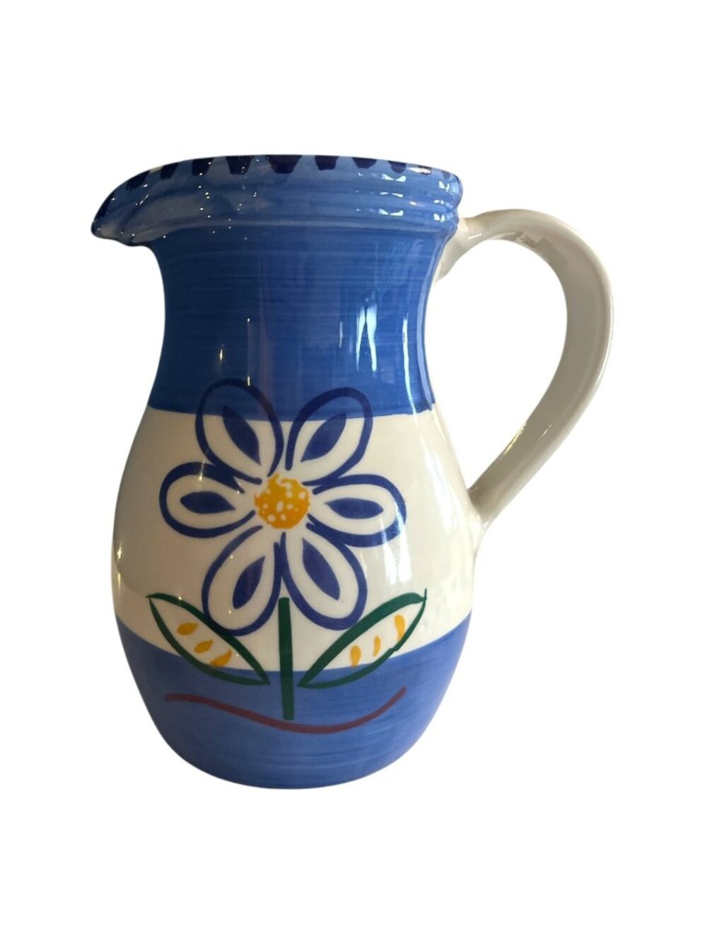 Vintage La Primula Italy Blue Floral Ceramic Pitcher 8" Hand Painted Flower Jug